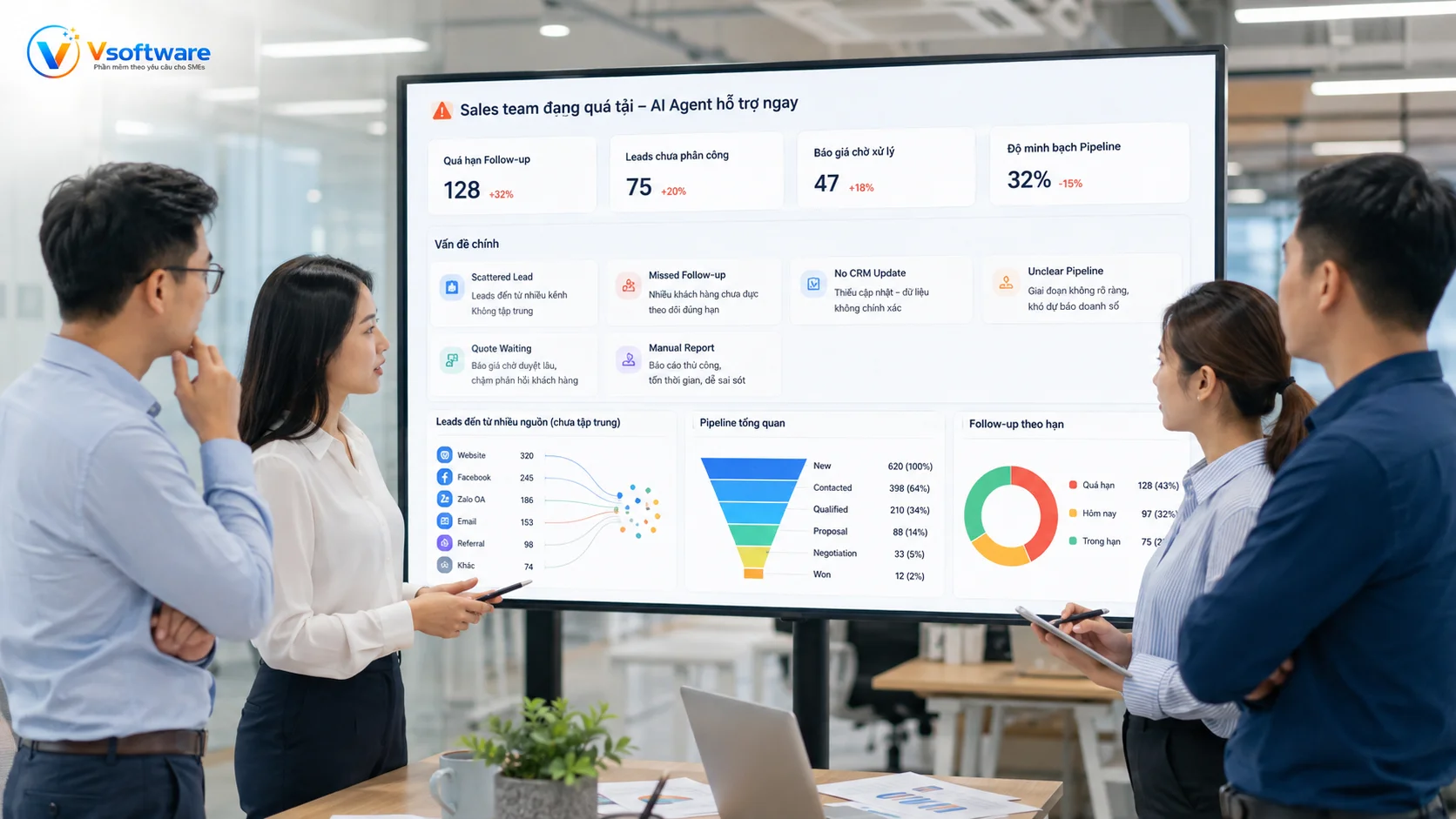 Đội Sales quá tải vì lead rời rạc follow-up quá hạn CRM thiếu cập nhật và báo cáo thủ công