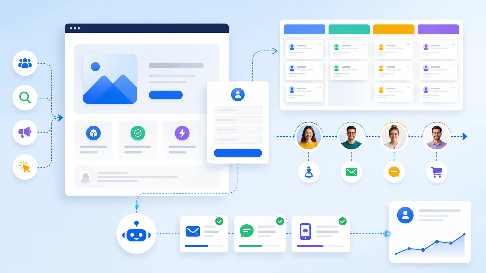 Website & Landing Page — chuẩn SEO, tích hợp CRM, tự động chăm sóc lead từ lần click đầu tiên